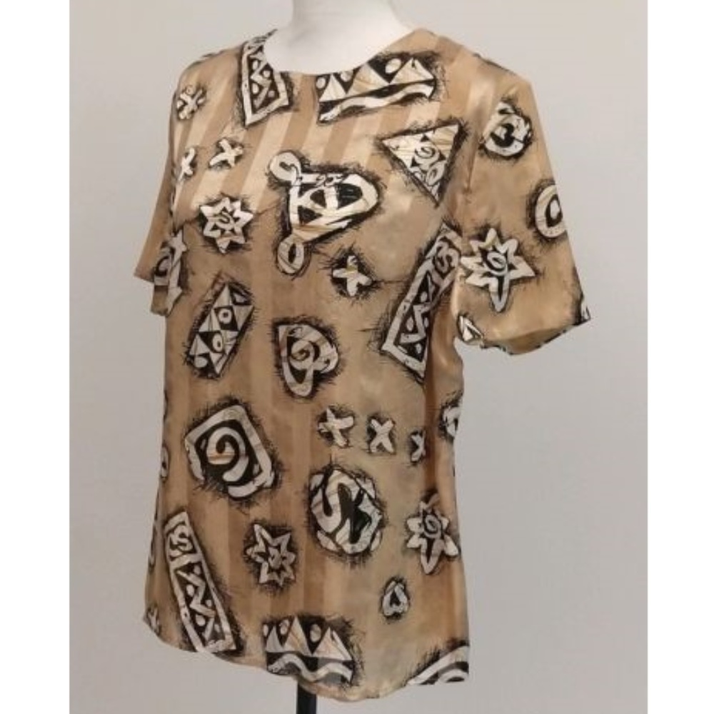 St. John Gold Geometric Silk Blouse